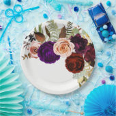 Assiettes En Carton Couleur Chic Gras Floral Vert Mariage blanc (Fête)