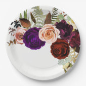 Assiettes En Carton Couleur Chic Gras Floral Vert Mariage blanc (Devant)