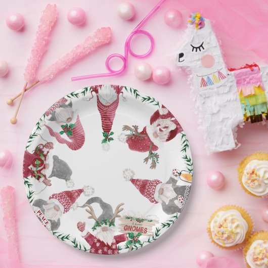 Assiettes En Carton Couleur d'aquarelle rouge gris gris (Fête)