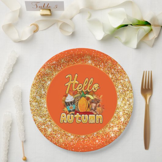 Assiettes En Carton Couleur de Personnaliser d'automne Hello (Mariage)