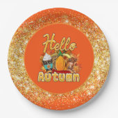 Assiettes En Carton Couleur de Personnaliser d'automne Hello (Devant)