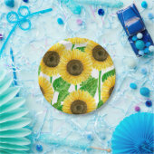 Assiettes En Carton Couleur d'eau des fleurs de soleil (Fête)