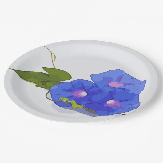 Assiettes En Carton Couleur d'eau des fleurs mauves du matin (Angle)