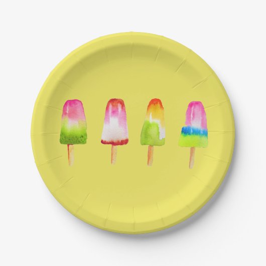 Assiettes En Carton Couleur d'eau d'été de la glace de Popsicle (Devant)