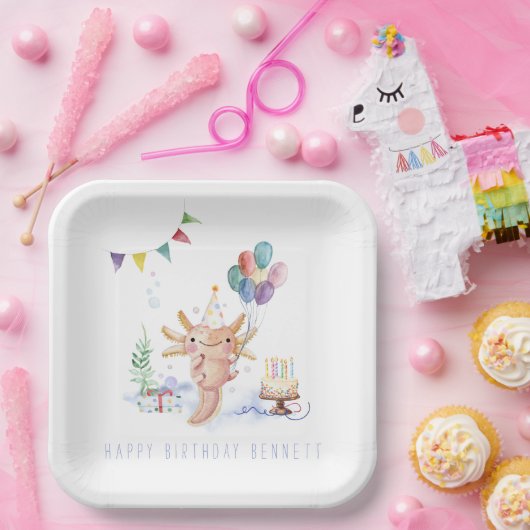 Assiettes En Carton Couleur d'eau douce Axolotl fête d'anniversaire (Fête)