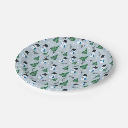 Assiettes En Carton Couleur d'eau douce Motif neige d'hiver (Angle)