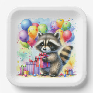 Assiettes En Carton Couleur d'eau douce Raccoon de dessin