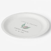 ASSIETTES EN CARTON COULEUR D'EAU VERTE BLEU FOLIAGE MONOGRAMME OLIVE (Angle)