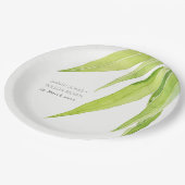 ASSIETTES EN CARTON COULEUR D'EAU VERTE BLEU FOLIAGE MONOGRAMME OLIVE (Angle)
