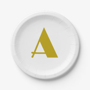 Assiettes En Carton Couleur or Personnalisé Monogramme Lettre initiale