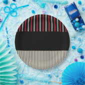 Assiettes En Carton Couleur Pop Stripes-Rouge, Gris, Noir et Bone Blan (Fête)