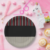 Assiettes En Carton Couleur Pop Stripes-Rouge, Gris, Noir et Bone Blan (Fête)
