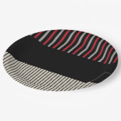 Assiettes En Carton Couleur Pop Stripes-Rouge, Gris, Noir et Bone Blan (Angle)