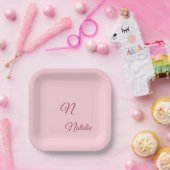Assiettes En Carton Couleur rose pastel monogrammée  (Fête)
