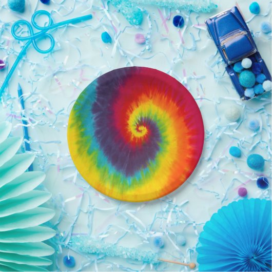 Assiettes En Carton Couleur Super Cool Rainbow Swirl Tie (Fête)