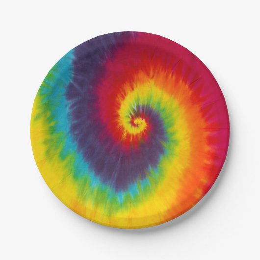 Assiettes En Carton Couleur Super Cool Rainbow Swirl Tie (Devant)