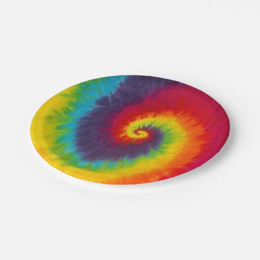 Assiettes En Carton Couleur Super Cool Rainbow Swirl Tie (Angle)