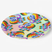 Assiettes En Carton Couleurs arc-en-ciel éléphant (Angle)