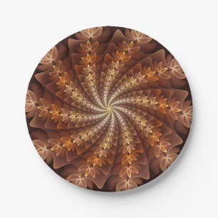 Assiettes En Carton Couleurs chaudes, motif d'art fractal moderne trip