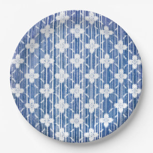 Assiettes En Carton Couleurs de bleu blanc Ombre Motif à fleurs rayées