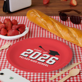 Assiettes En Carton Couleurs de l'école Grad ROUGE PERSONNALISABLE