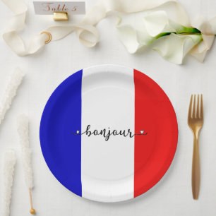 Assiettes En Carton Couleurs du drapeau français Bonjour