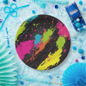 Assiettes En Carton Couleurs néon Retro Paint Splatter (Fête)