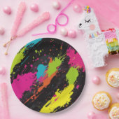 Assiettes En Carton Couleurs néon Retro Paint Splatter (Fête)