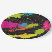 Assiettes En Carton Couleurs néon Retro Paint Splatter (Angle)