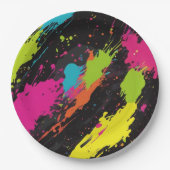 Assiettes En Carton Couleurs néon Retro Paint Splatter (Devant)