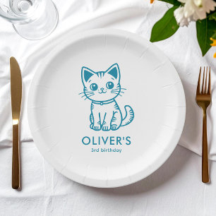 Assiettes En Carton Couleurs personnalisées chaton bleu