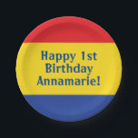 Assiettes En Carton Couleurs primaires Rouge Jaune Bleu 1er anniversai<br><div class="desc">Rouge Jaune et Bleu,  il est temps de vous célébrer ! Ce thème de fête de 1er anniversaire de couleur primaire avec une touche rétro est parfait pour célébrer votre petit garçon ou fille à leur premier anniversaire!</div>