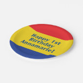 Assiettes En Carton Couleurs primaires Rouge Jaune Bleu 1er anniversai (Angle)