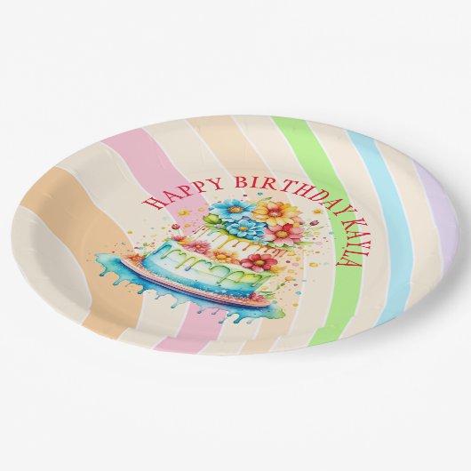 Assiettes En Carton Couleurs rétro et fête d'anniversaire (Angle)