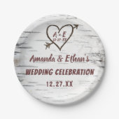 Assiettes En Carton Country Birch Tree Bark Heart Flèche Mariage rusti (Devant)