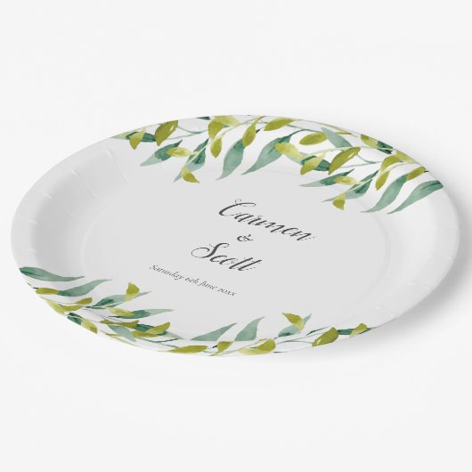 Assiettes En Carton Country Garden Eucalyptus Feuille Mariage vert (Angle)