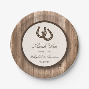 Assiettes En Carton Country Rustic Horseshoe & Brown Wood Mariage