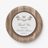 Assiettes En Carton Country Rustic Monogram Branche & Mariage bois (Devant)