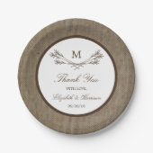 Assiettes En Carton Country Rustic Monogramme Branche & Mariage Burlap (Devant)