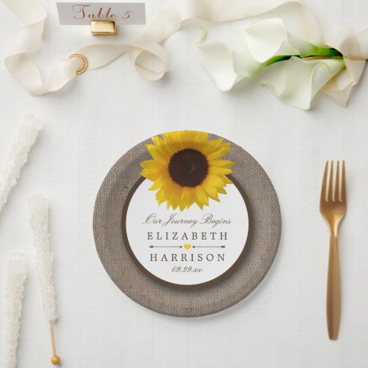 Assiettes En Carton Country Rustic Tournesol & Mariage Burlap (Mariage)
