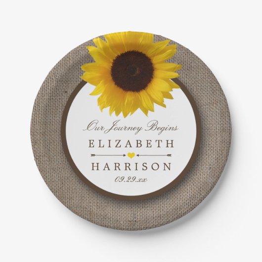 Assiettes En Carton Country Rustic Tournesol & Mariage Burlap (Devant)