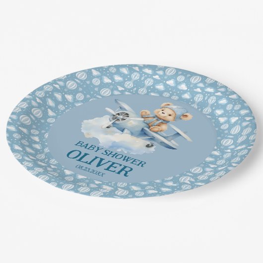 Assiettes En Carton Coupe Bear Blue Plane Time Vol Un 1er anniversaire (Angle)