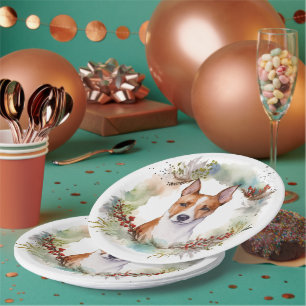 Assiettes En Carton Coupe de fête de la couronne de Noël Basenji