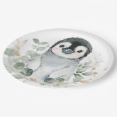 Assiettes En Carton Coupe Penguin Hiver Onederland Green Gold Party (Angle)