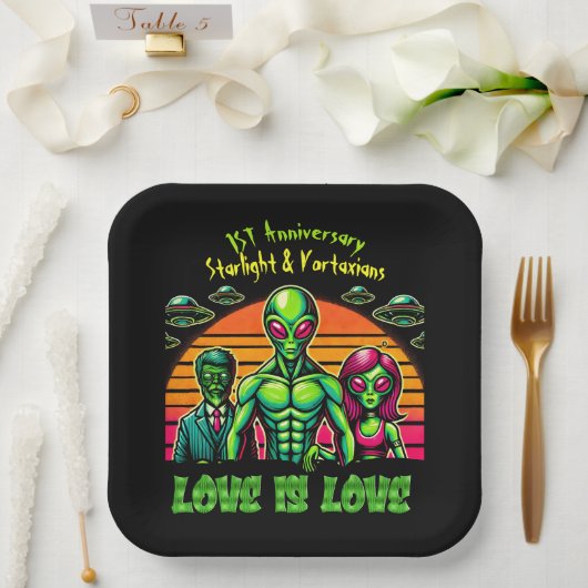Assiettes En Carton Couple Alien dans l'affection galactique (Mariage)