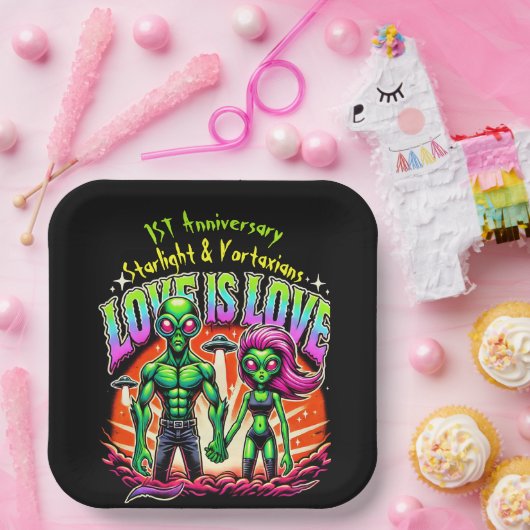 Assiettes En Carton Couple Alien dans l'amour cosmique (Fête)