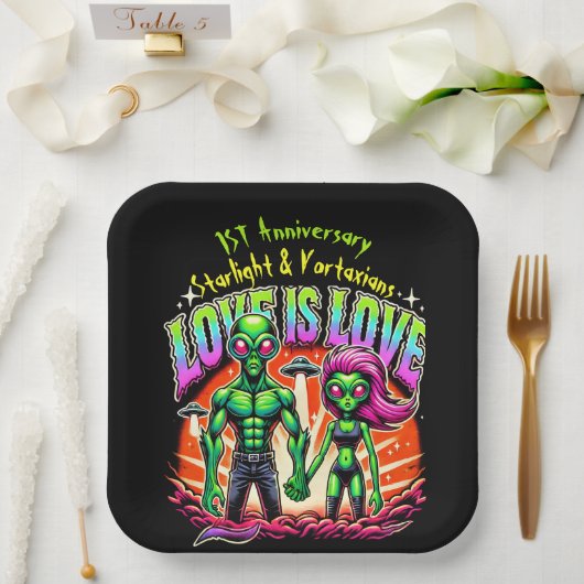 Assiettes En Carton Couple Alien dans l'amour cosmique (Mariage)