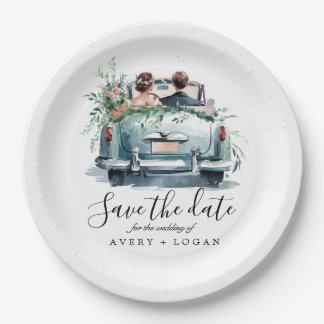 Assiettes En Carton couple dans vintage voiture aquarelle enregistrer 