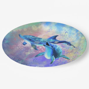 Assiettes En Carton Couple dauphin - Ajouter votre image / texte