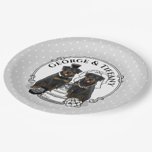 Assiettes En Carton Couple de Rottweilers mariés Chiens mariée et mari